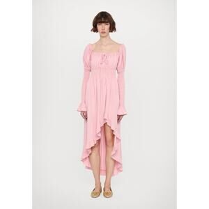 Sleeper Wild Angel Shirred Midi Dress Asymmetric Hem Pale Pink Sz M Cottagecore